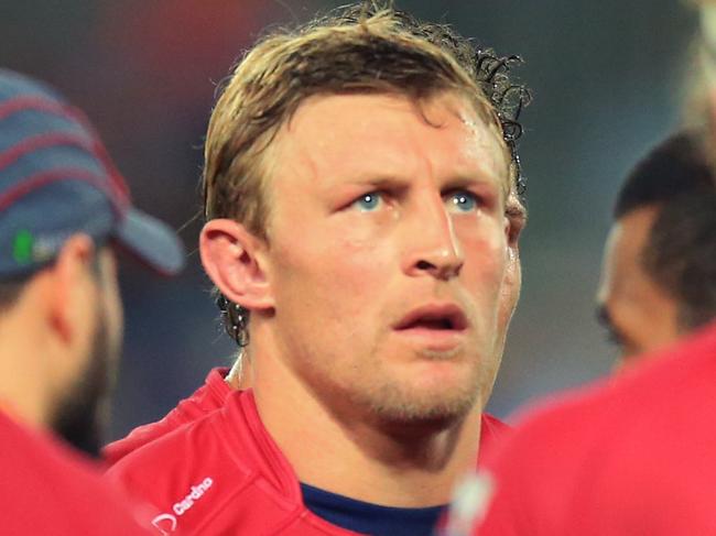 former Waratah, Lachie Turner, after a Waratahs try during the Waratahs v Queensland Reds Super Rugby game at ANZ Stadium, Sydney. pic mark evans