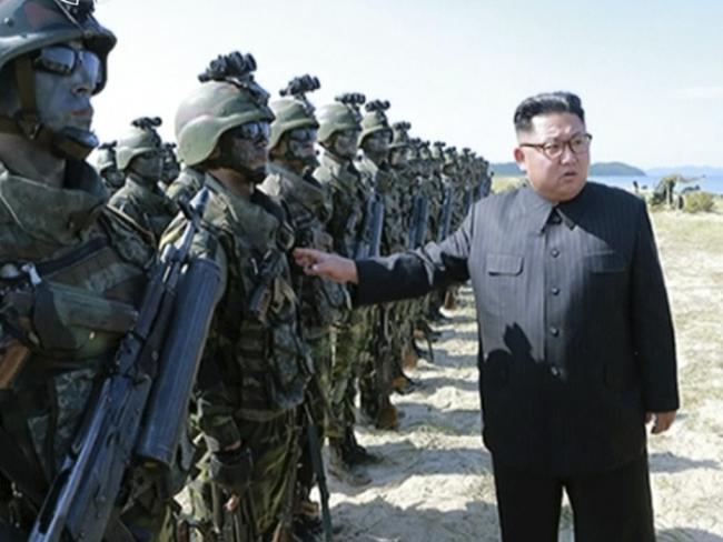 TNorth Korean leader Kim Jong Un inspecting soldiers in a picture released today. Picture: KRT via AP