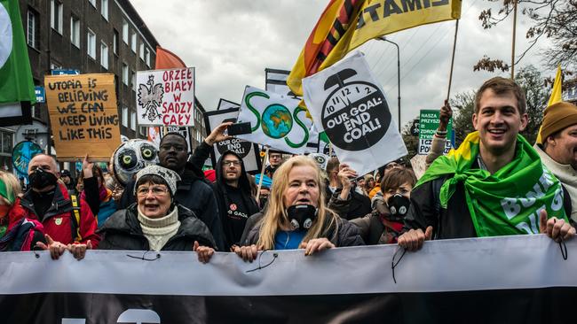 Environmental protesters at the summit in Poland. Picture: Getty Images
