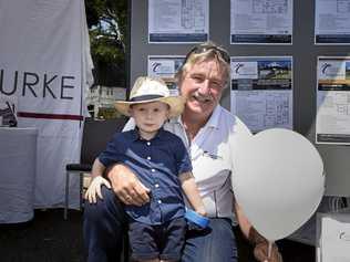 ON DISPLAY: Harry Golebly, 3, looked stylish with his grandfather Ian Robotham, from Gordon Bourke Constructions, at the House and Land Expo on Saturday. Picture: Bev Lacey