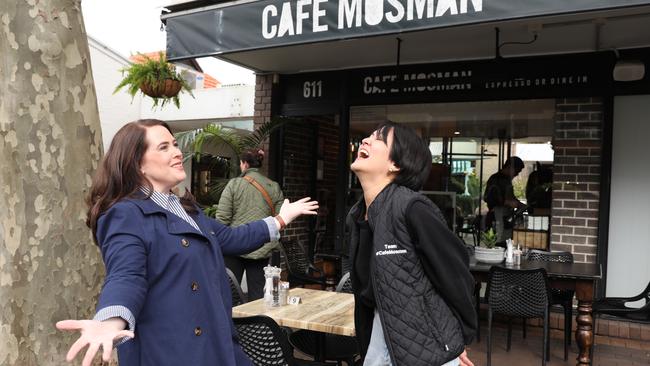 Meeting the locals outside Cafe Mosman. Picture: Renee Nowytarger