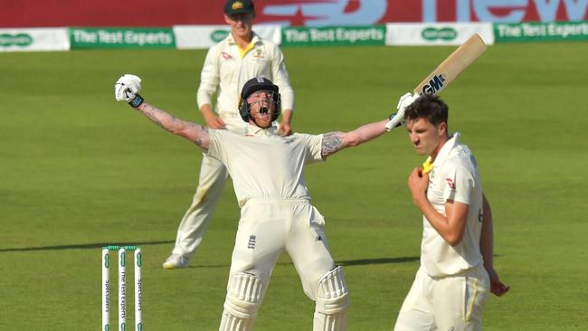 Ben Stokes celebrates after hitting the winning runs at Headingley in 2019. Picture: AFP Photo