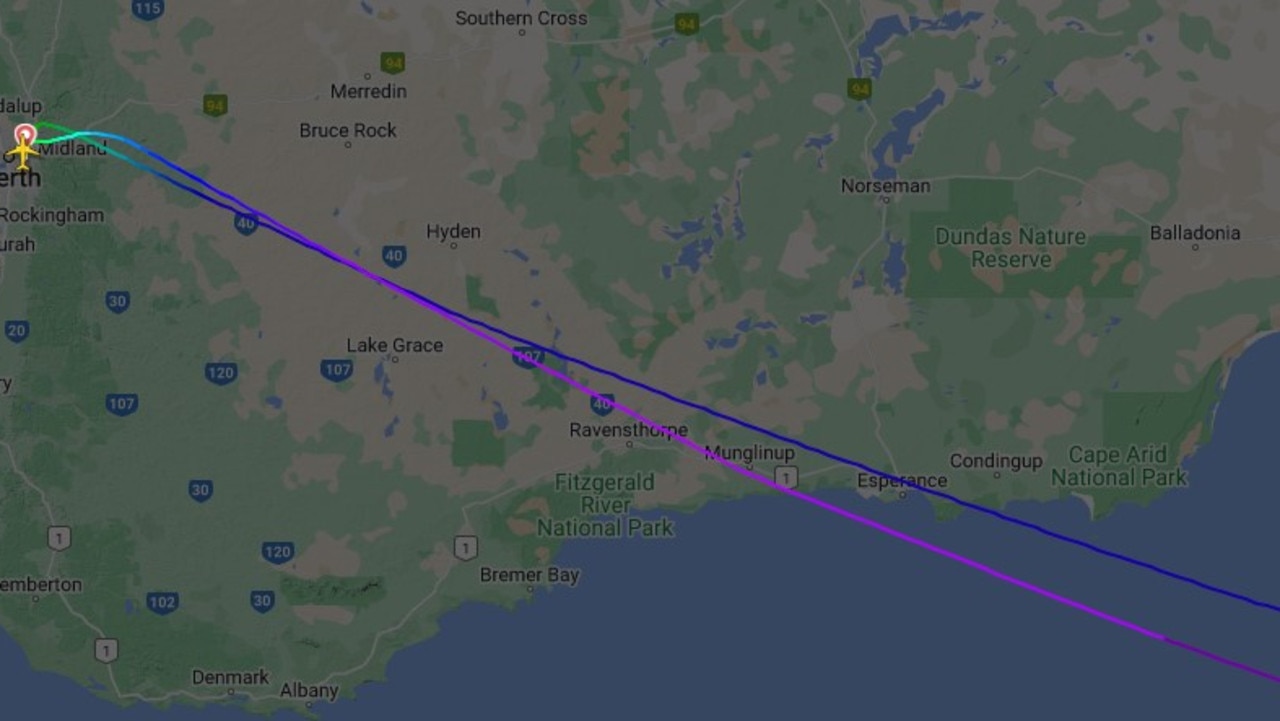 The plane left Perth at 7.21pm. Picture: Flight Radar24