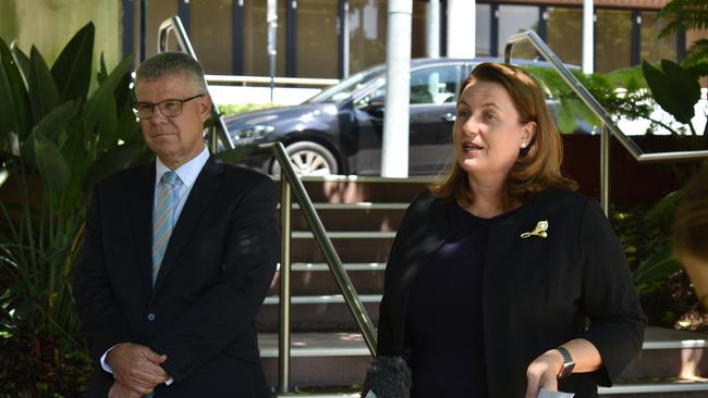 Outgoing Ipswich City Council CEO David Farmer and Mayor Teresa Harding.