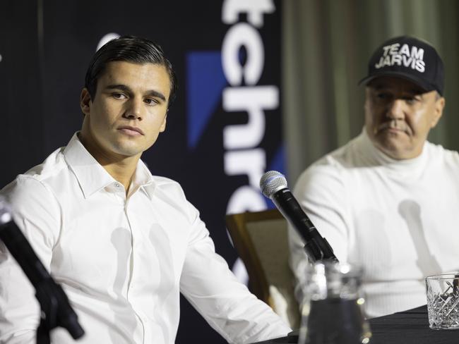 BRISBANE, AUSTRALIA - JUNE 17: Brock Jarvis and Jeff Fenech speak to the media during a Matchroom boxing press conference at Cloudland on June 17, 2022 in Brisbane, Australia. (Photo by Glenn Hunt/Getty Images)