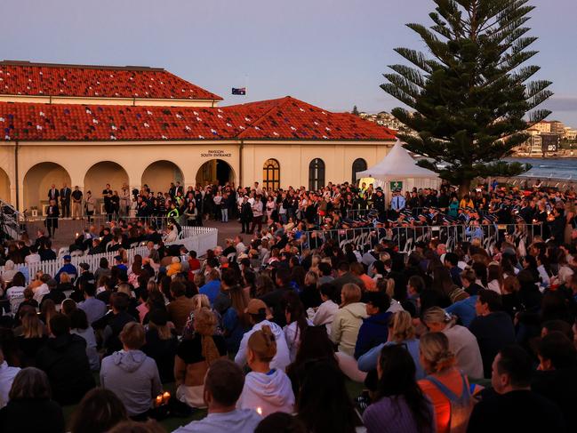 Sydneysiders attend a candlelight vigil to honour the victims of the Bondi Junction tragedy at Bondi Beach, on April 21, 2024 in Sydney, Australia. Picture: Getty