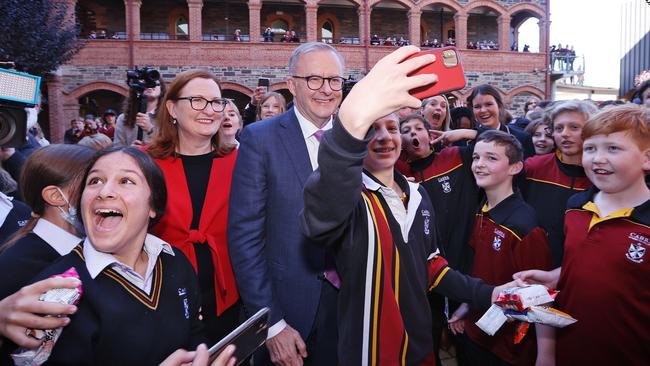 Labor leader Anthony Albanese is mobbed by students. Picture: Sam Ruttyn