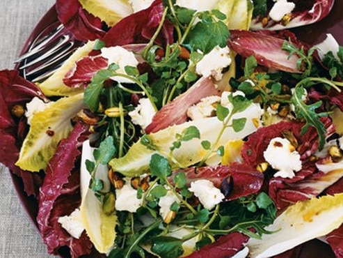 Radiccio, watercress and witlof salad with pomegranate dressing.