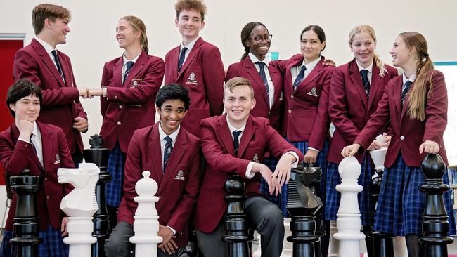 Fraser Coast Anglican College 2022 Year 12 students (front L-R) Lara Christ, Aaron Shanmugam, Zac Tyson, and (back L-R) Jackson Hay, Emmily Lingard, Toivo Blanc, Kemisola Osedimilehin, Paige Kandola, Stephanie Wright and Jo Lewis.