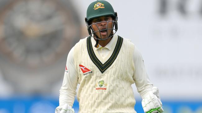 Usman Khawaja celebrates his century Picture: Getty Images