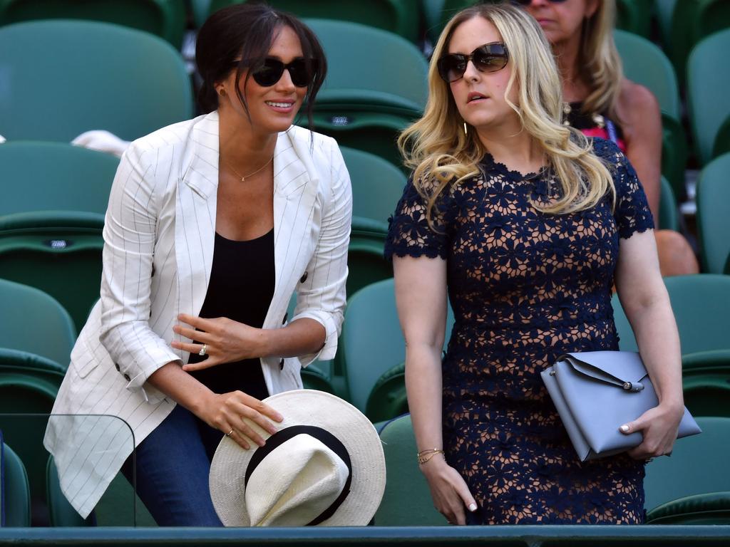 Meghan also watched Roger Federer against Lloyd Harris. Picture: AFP