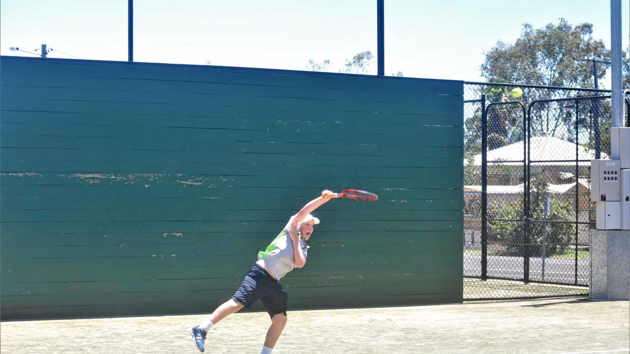 Riley Burns makes a powerful serve. Picture: Jorja McDonnell