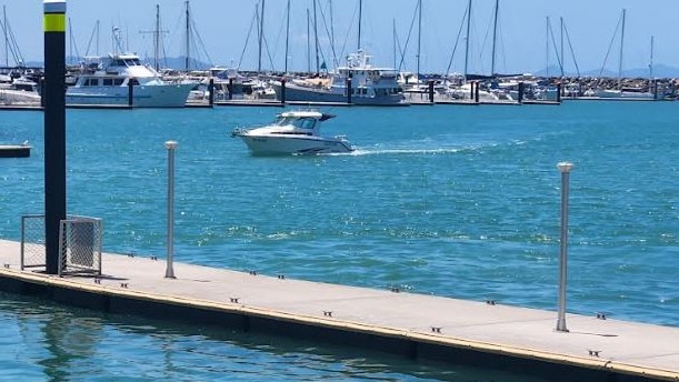 A boating and fishing pontoon at Rosslyn Bay Harbour, Yeppoon, which is very popular with locals and visitors alike.