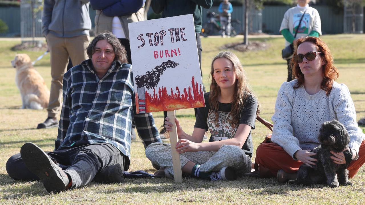 James, Elsie and Rachel Arkinstall at the rally against the proposed Lara waste incinerator. Picture: Alan Barber