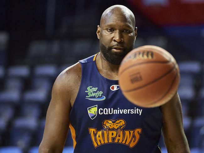 WOLLONGONG, AUSTRALIA - MAY 23: Nathan Jawai of the Taipans warms up during the round 19 NBL match between Illawarra Hawks and Cairns Taipans at WIN Entertainment Centre, on May 23, 2021, in Wollongong, Australia. (Photo by Brett Hemmings/Getty Images)