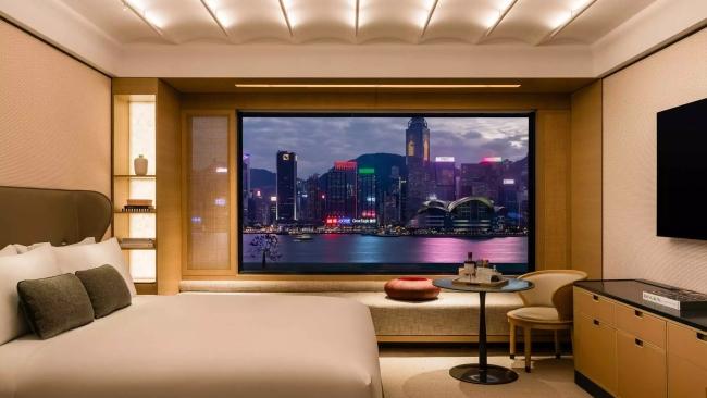 Harbour view room at The Regent Hotel Hong Kong. 