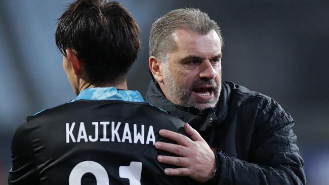 Ange Postecoglou celebrates the win over Korea’s Jeonbuk Hyundai Motors last week.