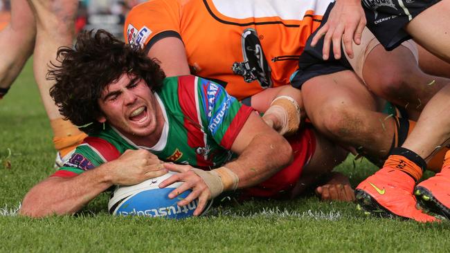 Jake Granville of the Seagulls scores a try.