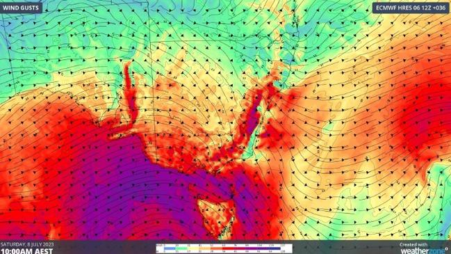 South Australia, Victoria and northern Tasmania will be particularly affected. Picture: Weatherzone.