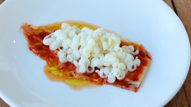 Calamari noodles with kimchi at Ramblr in South Yarra. Picture Rebecca Michael.