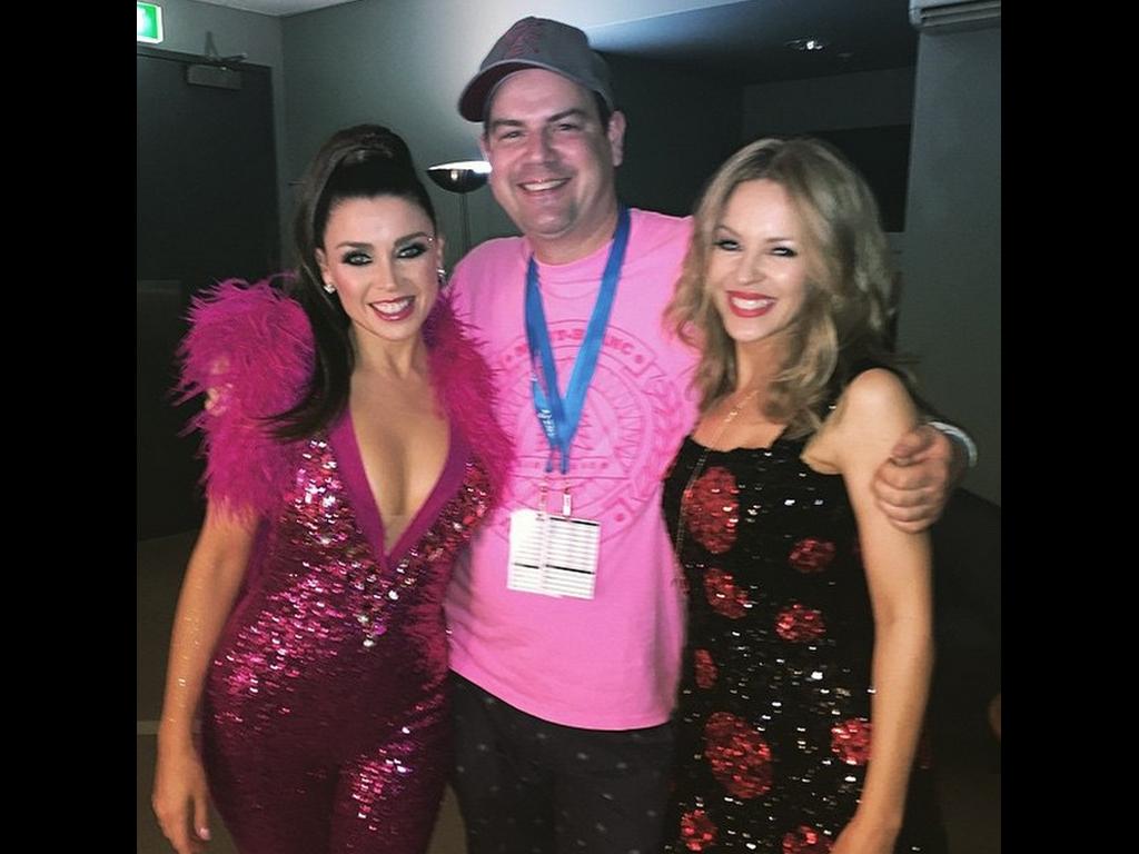 “We just.like the glitter!!! Thanks to extraordinary musical director @ianmasterson AKA #TrouserEnthusiast my adorable sister @kylieminogue for coming to support me. #pressplay #summeroflove @sydneymardigras.” Picture: Dannii Minogue/Instagram