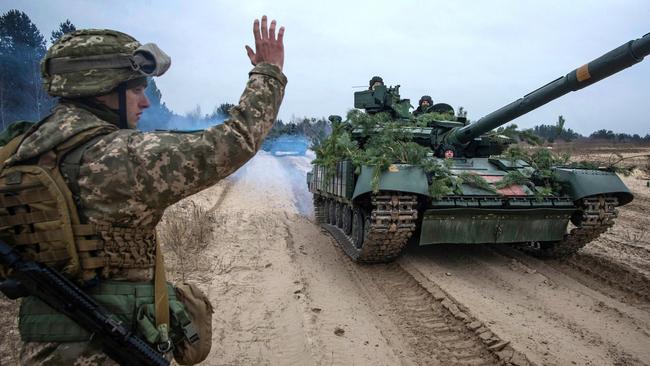 Ukrainian troops train in an unknown part of the country. Picture: Reuters