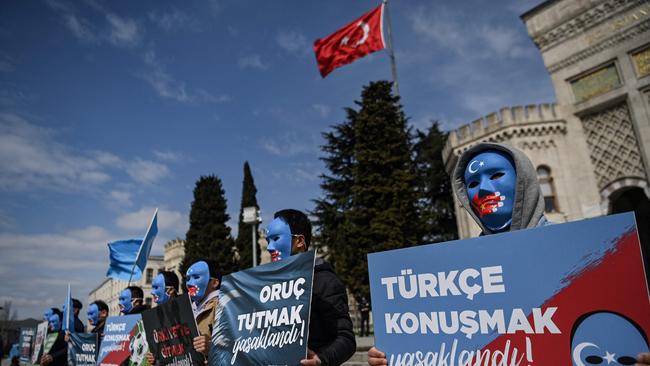 A solidarity protest in Istanbul for Uighurs. Picture: AFP