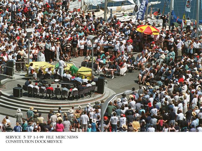 A memorial service in Hobart for the yachtsmen who drowned during the 1998 Sydney to Hobart yacht race.