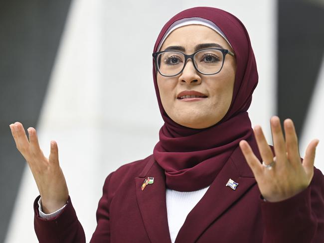 CANBERRA, Australia - NewsWire Photos - October 9, 2024: Senator Fatima Payman holds a press conference at Parliament House in Canberra. Picture: NewsWire / Martin Ollman