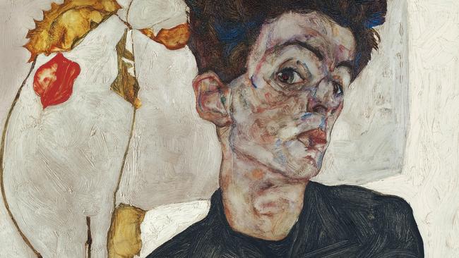 Egon Schiele’s Self-Portrait with Physalis painted in 1912.