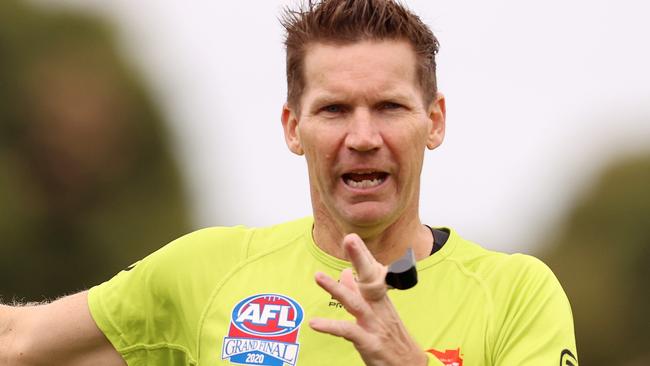 AFL. Melbourne v Richmond practise match at Casey Fields, Cranbourne. 26/02/2021.    Field umpire Simon Meredith  . Pic: Michael Klein