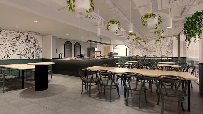 Artist's impression of cafe in Hub Adelaide's new premises at Pirie House. Supplied by Hub Adelaide