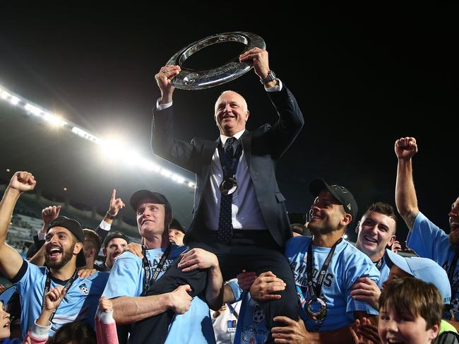 Arnold celebrated back-to-back A-League premierships with Sydney FC in 2017 and 2018. Picture: Brendon Thorne/Getty Images