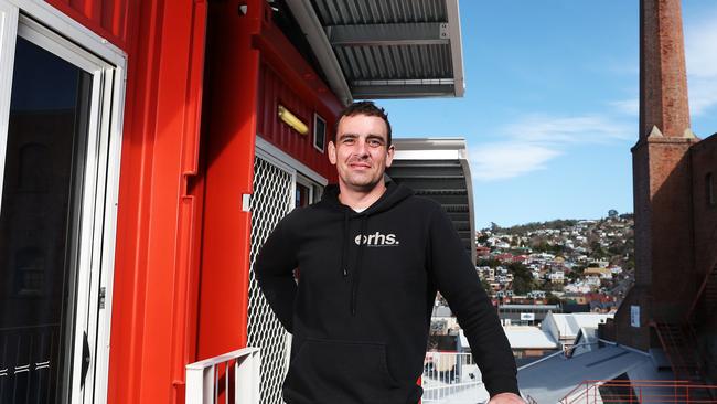 Shaun Pitt who is a resident at the temporary accommodation units which are now operational near Bethlehem House in Hobart. Picture: NIKKI DAVIS-JONES