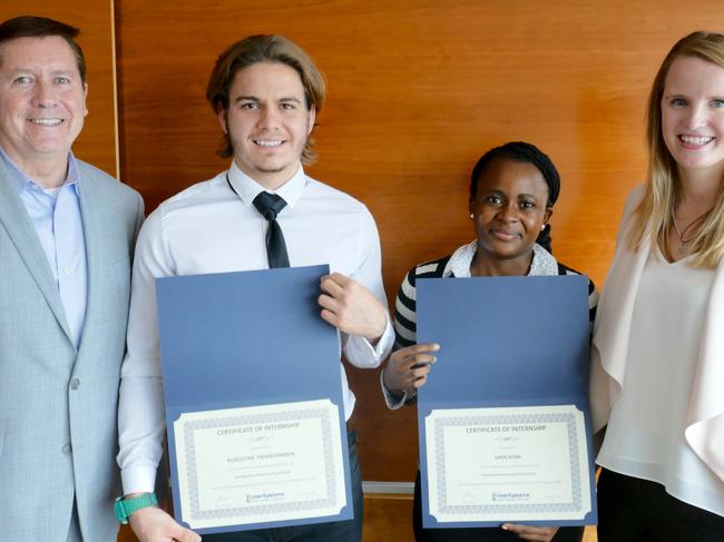 From left, InterSystems Director of Learning Services, Jim Breen, Northern Territory students and InterSystems interns Augustine Thorbjornsen and Sara Kena, and InterSystems HR Advisor Angela Gutierrez