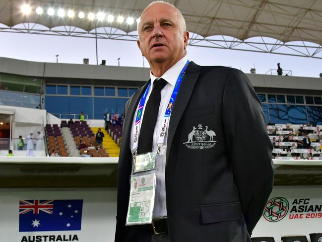Australia's coach Graham Arnold looks on during the 2019 AFC Asian Cup Round of 16 football match between Australia and Uzbekistan at the Khalifa bin Zayed Stadium in Al-Ain on January 21, 2019. (Photo by Giuseppe CACACE / AFP)
