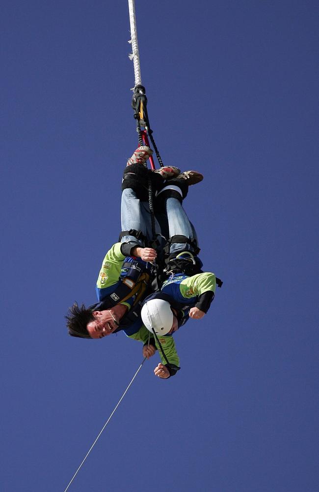 Denyer set the Guinness World Record for the world’s largest tandem bungee jump in 2005. Picture: Supplied