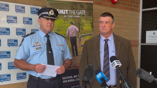 Darling Downs Acting Superintendent Scott Stahlhut and Detective Acting Inspector Jim Lacey of the Rural and Stock Squad announce 'Shut the Gate' campaign to prevent rural property crime. Photo: Jessica Klein