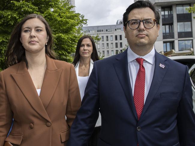 CANBERRA, AUSTRALIA NewsWire Photos OCTOBER 27, 2022:Brittany Higgins with her partner David Sharaz arrived at court for the trial with her mum Kelly Higgins.Bruce Lehrmann is the man accused of the sexual assault of former Liberal staffer Brittany Higgins. He arrived with his lawyers at the Magistrates Court in Canberra.Picture: NCA NewsWire / Gary Ramage