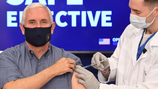 US Vice-President Mike Pence receives the COVID-19 vaccine in the Eisenhower Executive Office Building in Washington on Friday local time. (Photo by SAUL LOEB / AFP)