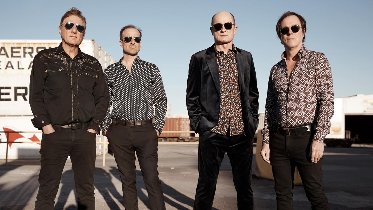 Grossman, left, with his Hoodoo Gurus bandmates. Picture: Christopher Ferguson / Supplied.