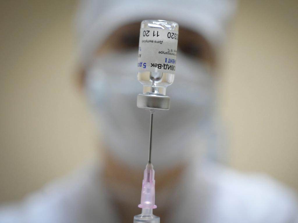 A nurse prepares a dose of the Sputnik V vaccine. Picture: Natalia Kolesnikova / AFP