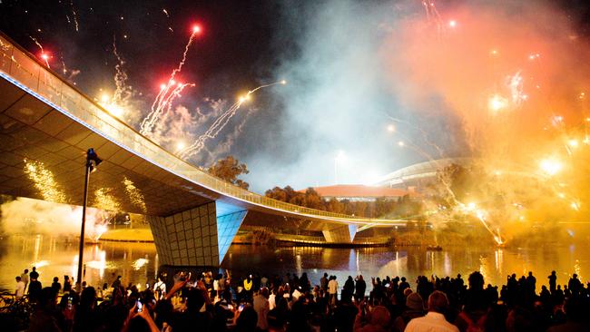 The 9pm New Year’s Eve fireworks at Elder Park in Adelaide last year. Picture: AAP / Morgan Sette