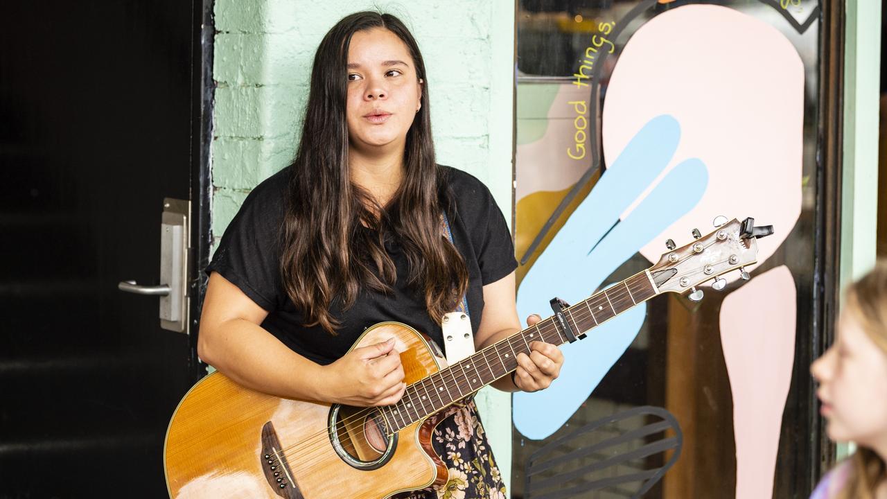 Vanessa Miller performs as part of the Toowoomba Busking Festival, Saturday, April 30, 2022. Picture: Kevin Farmer
