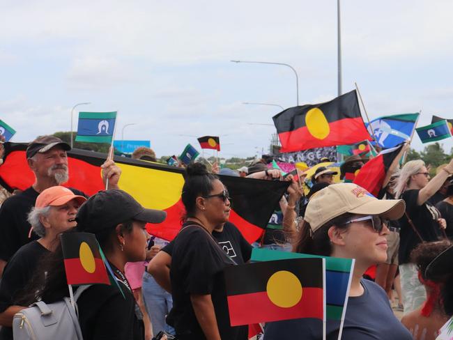 Large crowds gathered on the Forgan Bridge for the Survival Day March, January 26, 2025