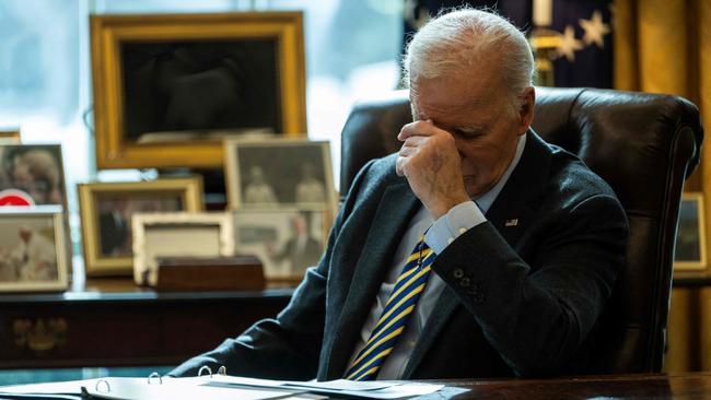 US President Joe Biden listens during a briefing on the federal response to the Los Angeles wildfires in the Oval Office of the White House in Washington, DC. Picture: AFP