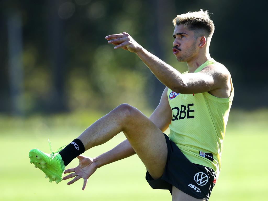 Elijah Taylor during the Sydney Swans training session.