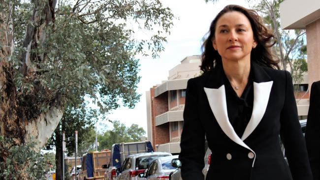 Counsel assisting Peggy Dwyer enters the Alice Springs Local Court. Picture: Jason Walls