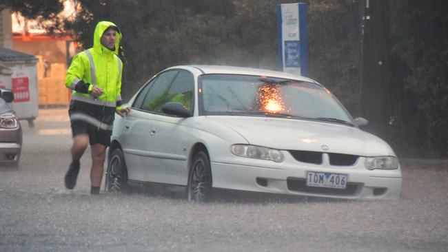 The deluge of rain caused problems for Mornington Peninsula commuters this morning. Picture: Adam Richmond