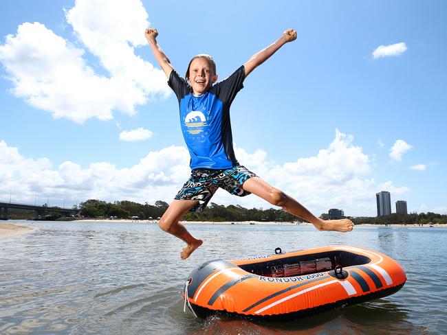 SUNDAY MAIL ONLY... Phoenix Oxenbridge 10 has some fun in the sun at Currumbin Alley during school holidays (0414723570). Pics Adam Head